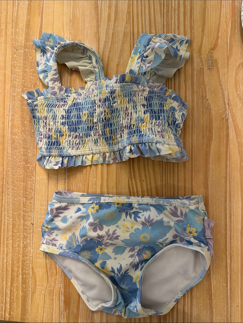 Ruffle Butts Blue Yellow Floral Two-Piece Swim Set